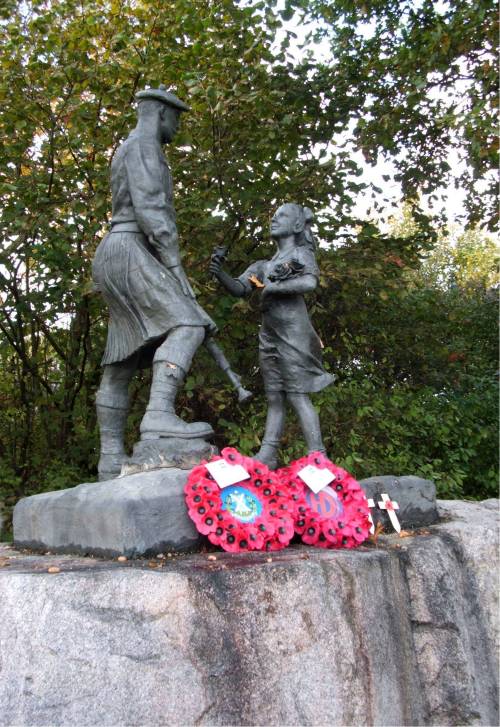 Wreaths laid at the Highland Division memorial at Schijndel, Holland, October 2009. The 65th anniversary of Liberation.