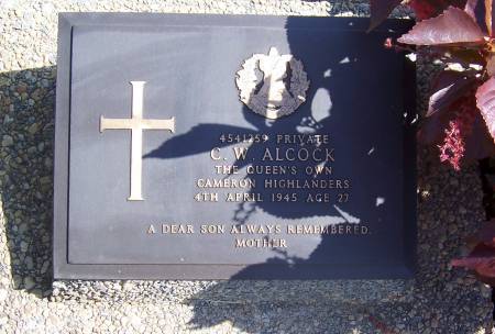 4541259 Private C. W. Alcock, 1st battalion Queens Own Cameron Highlanders, age 27