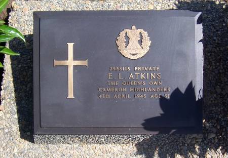 2938115 Private E. L. Atkins,  1st battalion Queens Own Cameron Highlanders, age 31