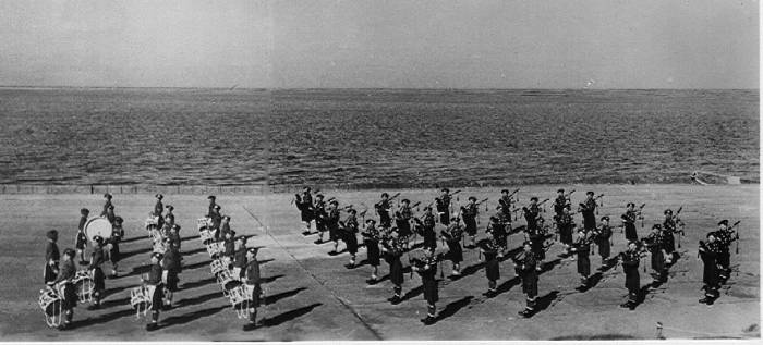 5th Camerons pipes and drums beat retreat, Cuxaven 1945