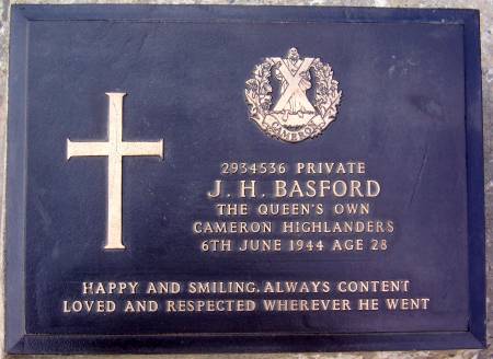 2934536 J. H. Basford, 1st battalion Queens Own Cameron Highlanders, 6th June 1944, age 28