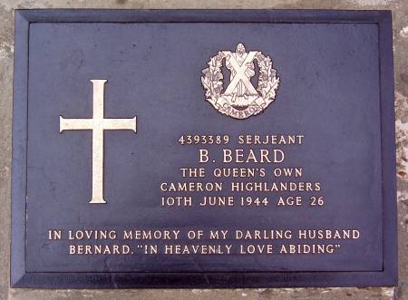 4393389 Sergeant B. Beard, 1st battalion Queens Own Cameron Highlanders, 10th June 1944, age 26