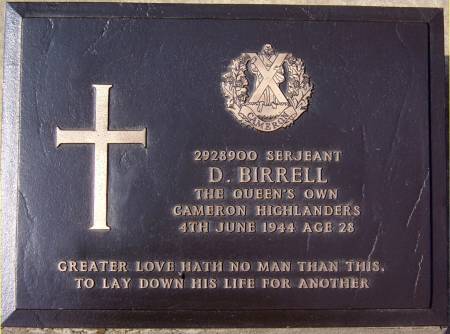 2928900 Sergeant D. Birrell, 1st battalion Queens Own Cameron Highlanders, 4th June 1944, age 28