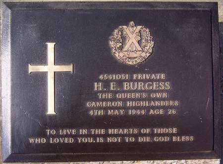 4541051 Private  H. E. Burgess, 1st battalion Queens Own Cameron Highlanders, 4th May 1944, age 26