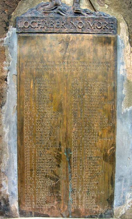 Tablet on Cameron memorial Kohima listing all Cameron killed