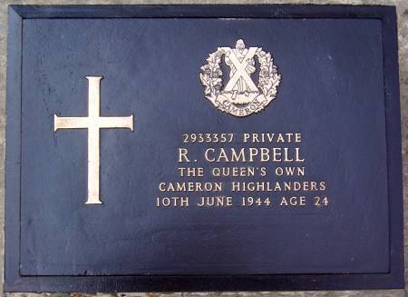 2933357 Private R. Campbell, 1st battalion Queens Own Cameron Highlanders, age 24