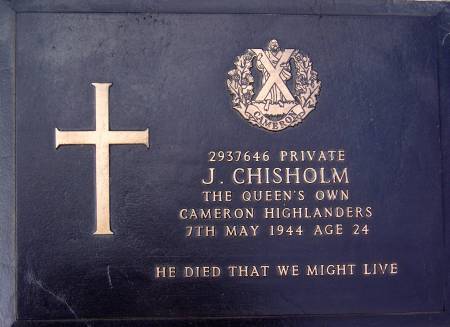2937646 Private J. Chisholm, 1st battalion Queens Own Cameron Highlanders, 7th May 1944, age 24
