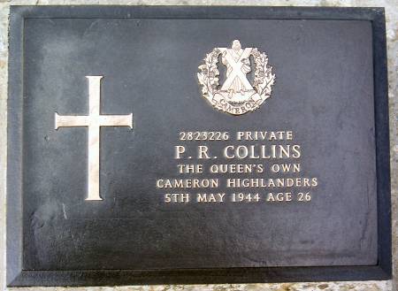 2823226 P. R. Collins, 1st battalion Queens Own Cameron Highlanders, 5th May 1944, age 26