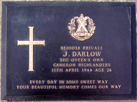 3320038 Private J. Darlow, 1st battalion Queens Own Cameron Highlanders, 15th April 1944, age 26