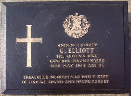 4538559 Private G. Elliott, 1st battalion Queens Own Cameron Highlanders, 14th May 1944, age 23