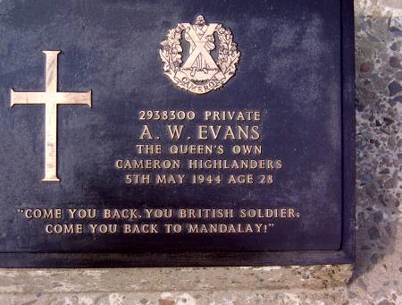 2938300 Private A. W. Evans, 1st battalion Queens Own Cameron Highlanders, 5th May 1944, age28