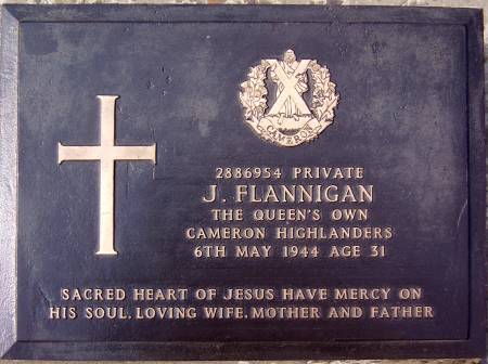 2886954 Private J. Flannigan, 1st battalion Queens Own Cameron Highlanders, 6th May 1944, age 31