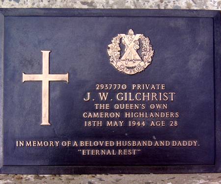 2937770 Private  J. W. Gilchrist, 1st battalion Queens Own Cameron Highlanders, 18th May 1944, age 28