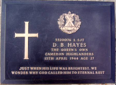 3320076 Lance-Sergeant D. B. Hayes, 1st battalion Queens Own Cameron Highlanders, 13th April 1944, age 27