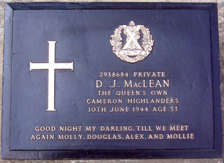 2938684 Private D. J. MacLean, 1st battalion Queens Own Cameron Highlanders, 10th June 1944, age 33