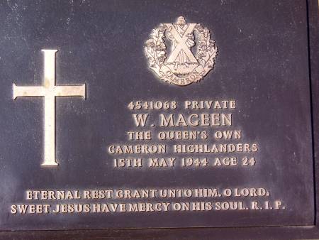 4541068 Private W. Mageen, 1st battalion Queens Own Cameron Highlanders, 15th May 1944, age 24