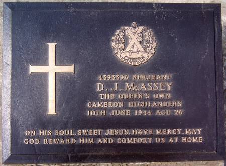 4393396 Sergeant D. J. McAssey, 1st battalion Queens Own Cameron Highlanders, 10th May 1944, age 26