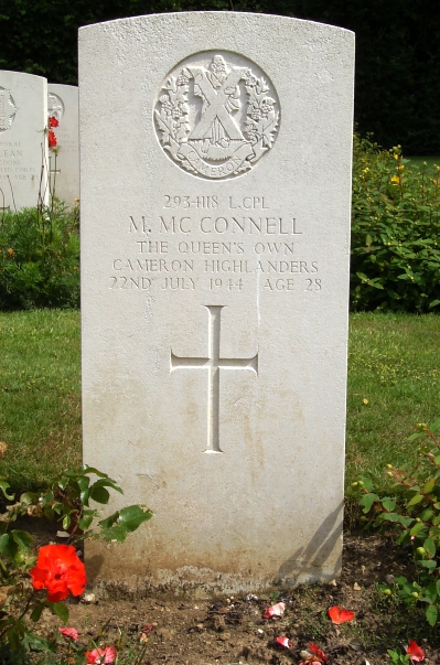 Headstone of 2934118 Lance Corporal M. McConnell, Queens Own Cameron Highlanders