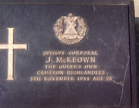 2932698 Corporal J. McKeown, 1st battalion Queens Own Cameron Highlanders, 5th November 1944. age 25