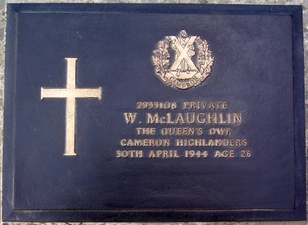 2933108 Private W. McLaughlin, 1st battalion Queens Own Cameron Highlanders, 30th April 1944, age 26