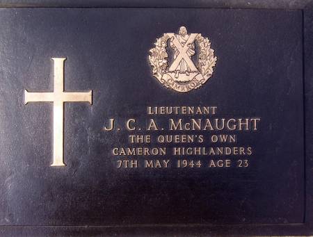 198260 Lieutenant J. C. A. McNaught, 1st battalion Queens Own Cameron Highlanders, 7th May 1944, age 23