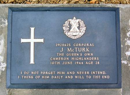 2928625 Corporal J. McTurk, 1st battalion Queens Own Cameron Highlanders, 10th June 1944, age 28