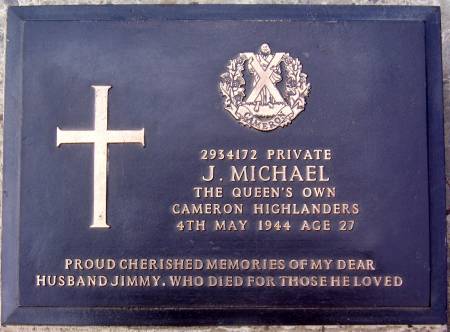 2934172 Private J. Michael, 1st battalion Queens Own Cameron Highlanders, 4th may 1944, age 27