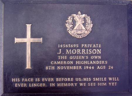 14563695 Private J. Morrison, 1st battalion Queens Own Cameron Highlanders, 8th November 1944, age 24