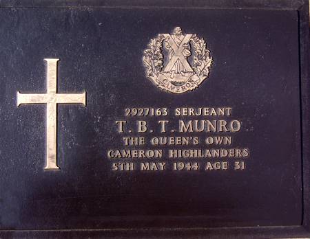2927163 Sergeant T. B. T. Munro, 1st battalion Queens Own Cameron Highlanders, 5th May 1944, age 31