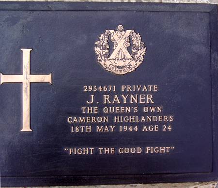 2934671 Private J. Rayner, 1st battalion Queens Own Cameron Highlanders, 18th May 1944, age 24
