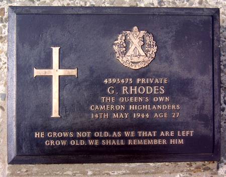 4393473 Private G. Rhodes, 1st battalion Queens Own Cameron Highlanders, 14th May 1944 age 27