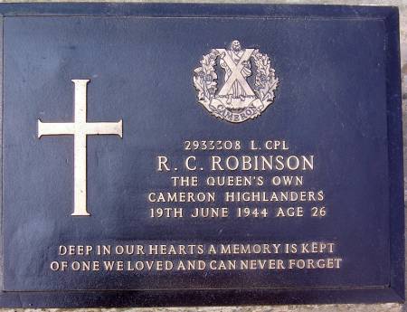 2933308 Lance-Corporal R. C. Robinson, 1st battalion Queens Own Cameron Highlanders, 19th June 1944, age 26