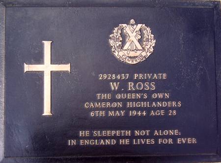 2928437 Private W. Ross, 1st battalion Queens Own Cameron Highlanders, 6th May 1944, age 28