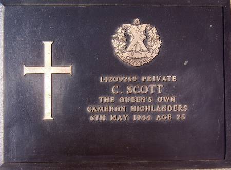 14209259 Private C. Scott, 1st battalion Queens Own Cameron Highlanders, 6th May 1944, age 25