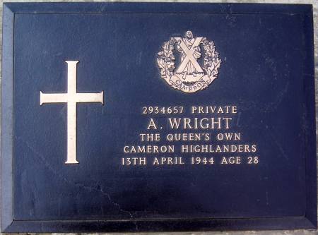 2934657 Private A. Wright, 1st battalion Queens Own Cameron Highlanders, 13th April 1944, age 28
