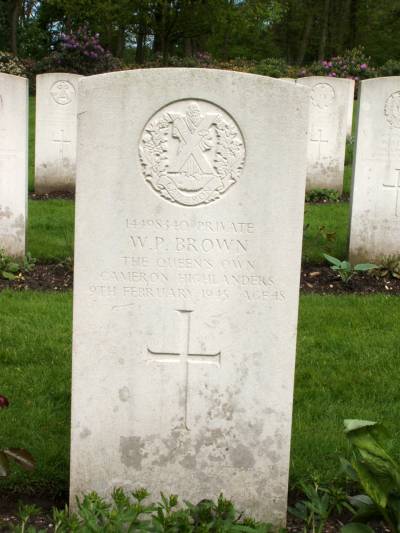 Headstone of Private W.P. Brown