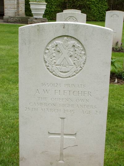 Headstone of Private A.W. Fletcher