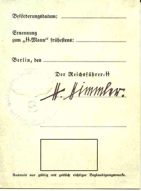 German Pass with the signature of Heinrich Himmler