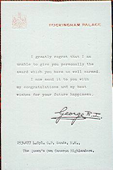 Kings letter that accompanied the Military Medal