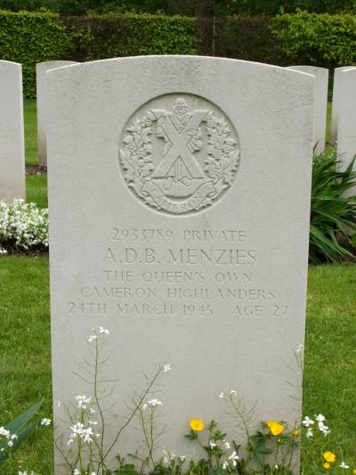 Headstone of Private A.D.B. Menzies