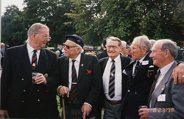 left to right; Richard Massey, General Sir Derek lang, John Walton, George Sands and Bob MacIntosh Cameron Barracks Inverness 1998