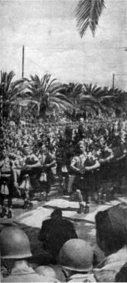 51st Highland Division Pipers lead the victory parade in Tunis