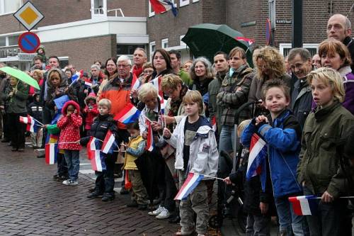 The people of Vught line the streets to greet the 51st Highland Division veterans on their parade of Honour.