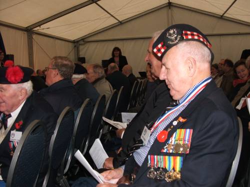 Eric Wood, Seaforth Highlanders and 51st Highland Division veterans attend a remembrance ceremony and wreath laying at the Lambertus Tower, Vught.